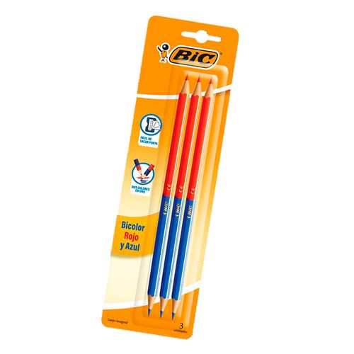 Lapiz Bicolor Bic 3 Pz Hexagonal RojAz