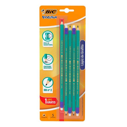 Lápiz de Grafito Bic Evolution 4 Piezas + 1 Lápiz