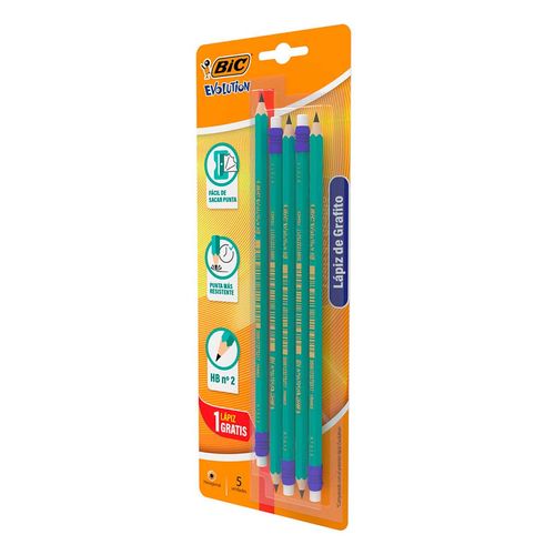 Lápiz de Grafito Bic Evolution 4 Piezas + 1 Lápiz