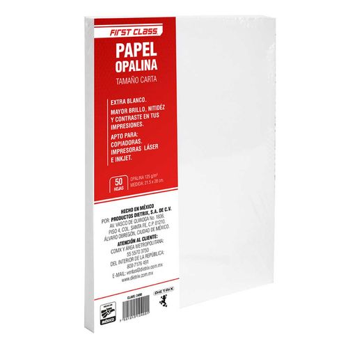 Papel Opalina Tamaño Carta First Class 50 Hojas