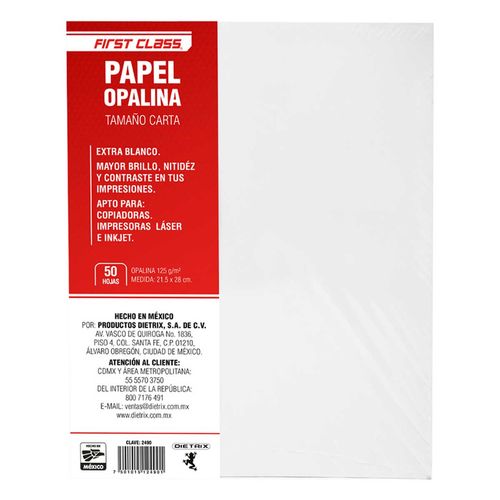 Papel Opalina Tamaño Carta First Class 50 Hojas