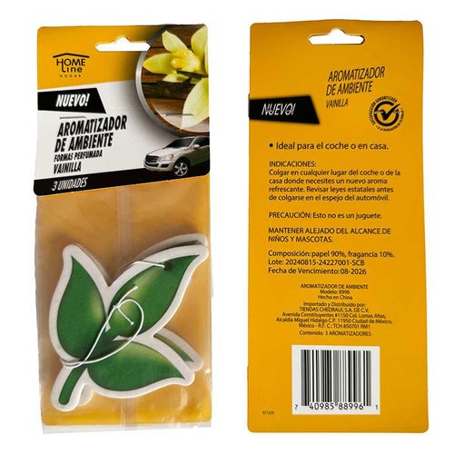 Aromatizante Para Auto Home Line Vanilla 3 Piezas