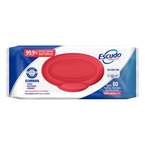 Toallitas Húmedas Superficies Escudo Antibacterial Paquete 80 Piezas