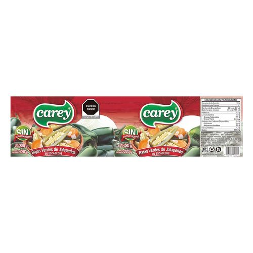 Chiles Carey Rajas Verdes de Jalapeño en Escabeche 380g