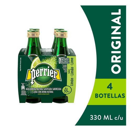 Agua de Manantial Perrier con Gas y un Toque de Limón 4 Botellas de 330ml c/u