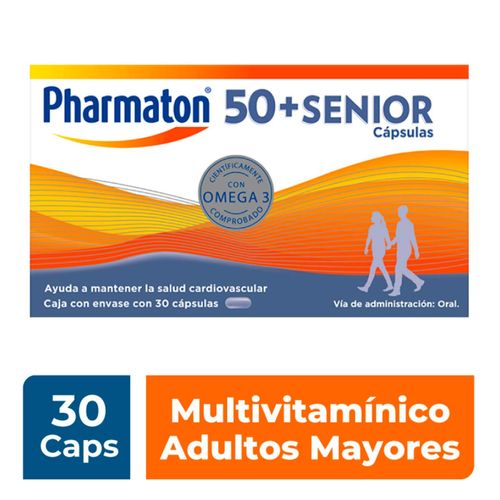 Pharmaton 50 + Senior Multivitamínico para Adultos 30 Cápsulas de 750 mg c/u