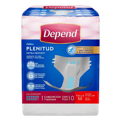 Pañales para Incontinencia Depend Plenitud Talla Mediano 10 Pañales
