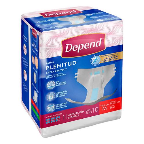 Pañales para Incontinencia Depend Plenitud Talla Mediano 10 Pañales