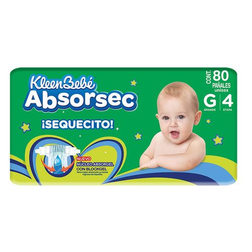 Pañales KleenBebé Absorsec Etapa 4 Grandes 80 Pañales