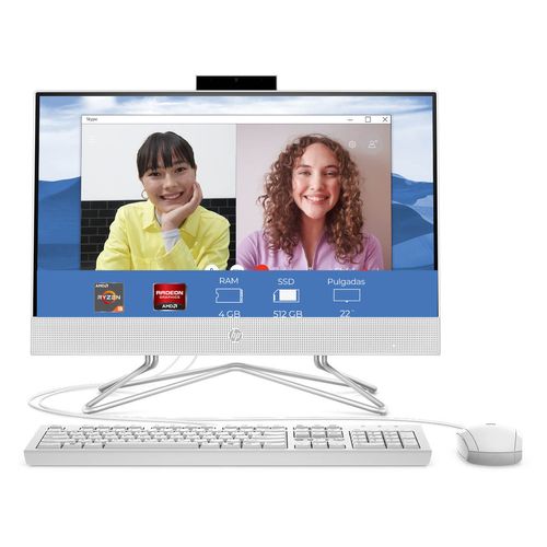 Computadora de Escritorio HP All in One AMD Ryzen 3 4GB RAM 512GB SSD Blanco 22-dd0544la