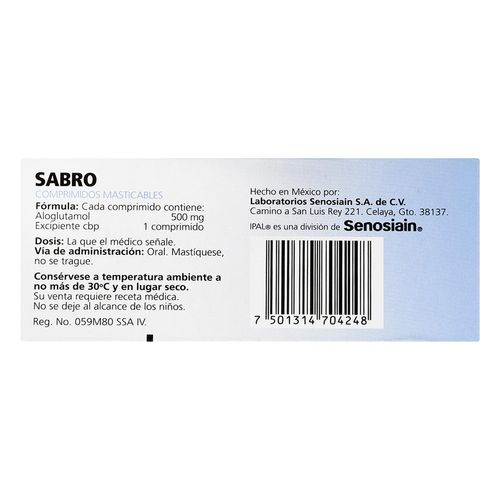 Comprimidos Masticables Sabro 500mg Caja con 20 Comprimidos