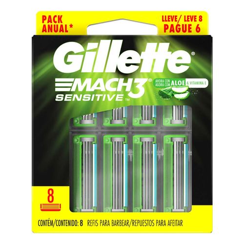 Gillette Mach3 Sensitive Repuestos para Afeitar con Aloe 8 Unidades