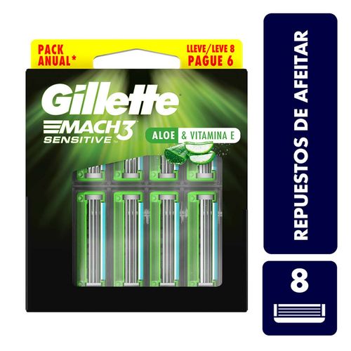 Gillette Mach3 Sensitive Repuestos para Afeitar con Aloe 8 Unidades