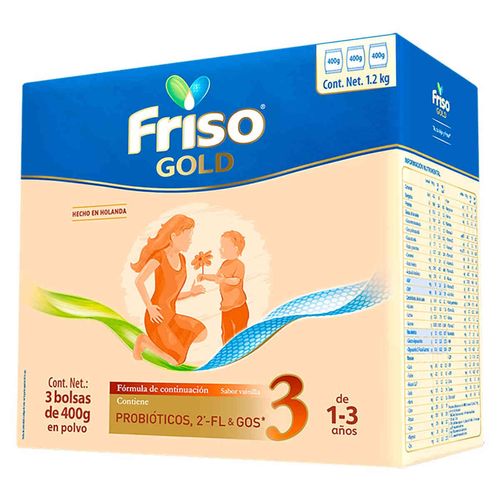 Fórmula Frisolac Gold Vainilla Caja con 3 Bolsa de 400g