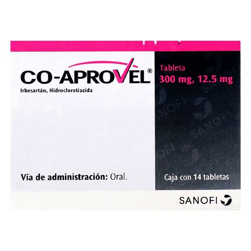 Tabletas Co-Aprovel 300mg/12.5mg Caja con 14 Tabletas