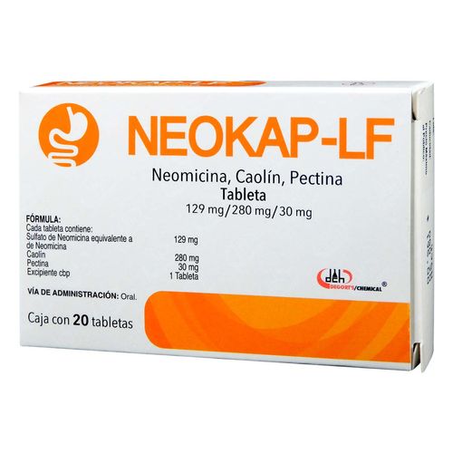 Tabletas Genéricas Neomicina 129mg/Caolín 280mg/Pectina 30mg Caja con 20 Tabletas