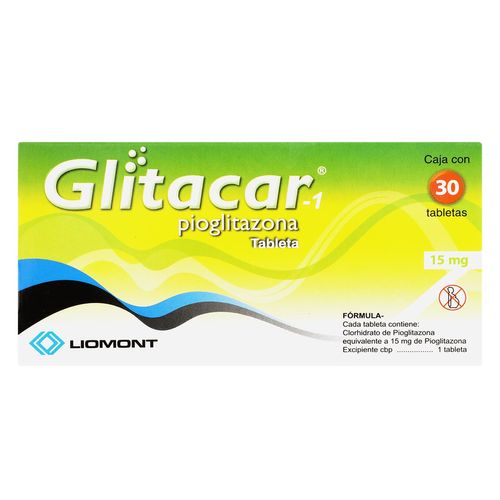 Tabletas Glitacar 15mg Caja con 30 Tabletas