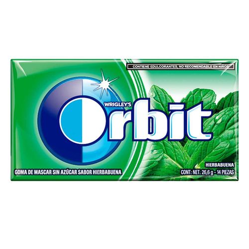 Goma de Mascar Orbit Hierbabuena Sin Azúcar Caja con 14 piezas 26.6g
