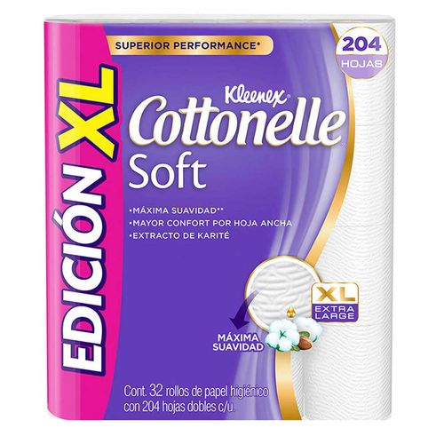 Papel higiénico Kleenex Cottonelle Soft XL de 32 rollos con 204 hojas dobles