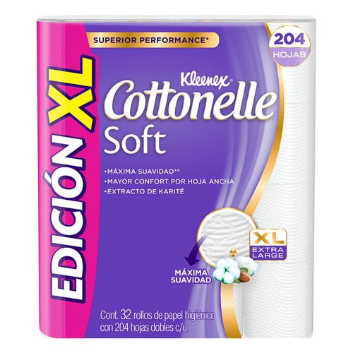 Papel higiénico Kleenex Cottonelle Soft XL de 32 rollos con 204 hojas dobles