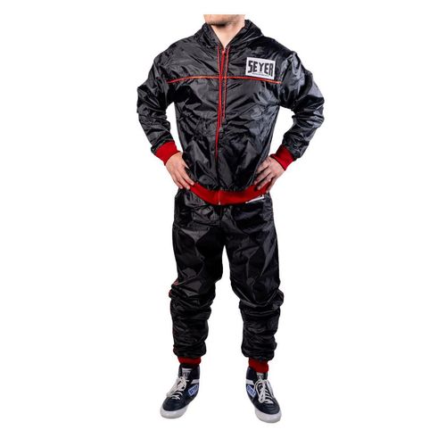 Traje Sauna Fino Seyer Con Capucha, Sudadera y Pantalón Negro Talla Grande