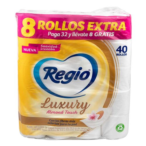 Papel Higiénico Regio Almond Touch Luxury 32 Rollos más 8