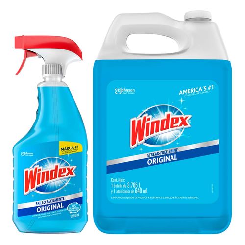 Limpiador de Vidrios Líquido Windex Original Gal + Atomizador 640ml