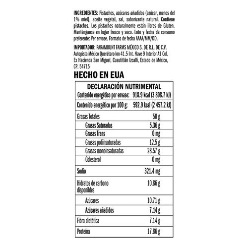Pistaches Wonderful Miel Sin Cáscara 155g