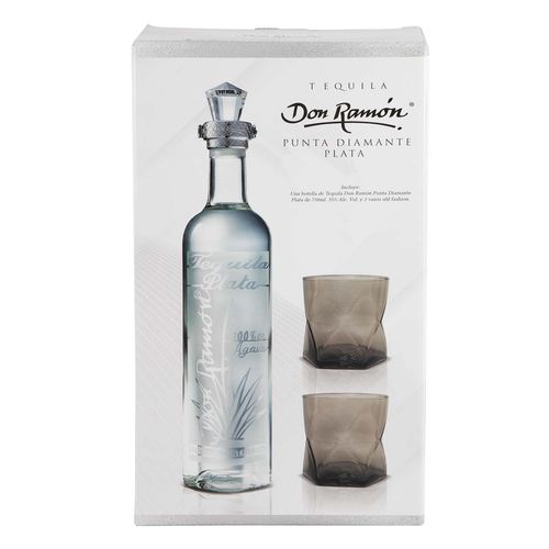 Tequila Don Ramón Plata con 2 Vasos 750ml