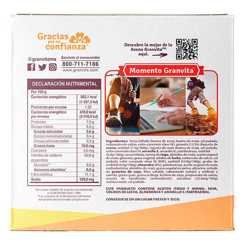 Barra Granvita 0% Azúcar Vainilla con Almendra 132g