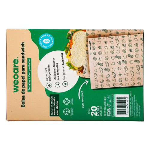 Bolsa de Papel para Sándwich Wecare Sellables 20 Piezas
