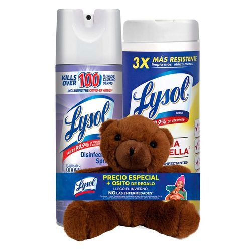 Toallitas Desinfectantes Lysol Citrus 35 Piezas + Aerosol Desinfectante 354g + Osito