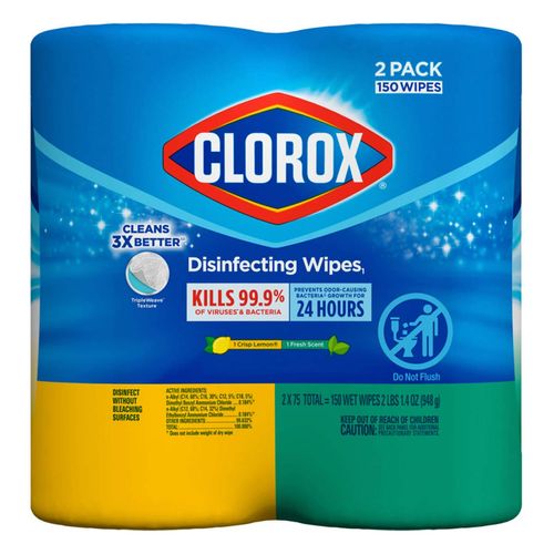 Toallitas Desinfectantes Clorox Limón- Fresco 2 Pack 75 Piezas c/u
