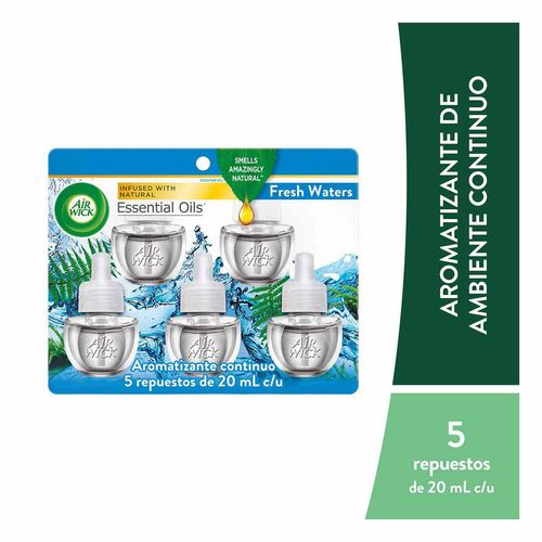 Aromatizante Air Wick Fresh Waters Respuesto Eléctrico 5 Pack 20ml c/u