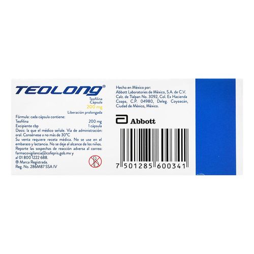 Cápsulas Teolong 200mg Caja con 20 Cápsulas