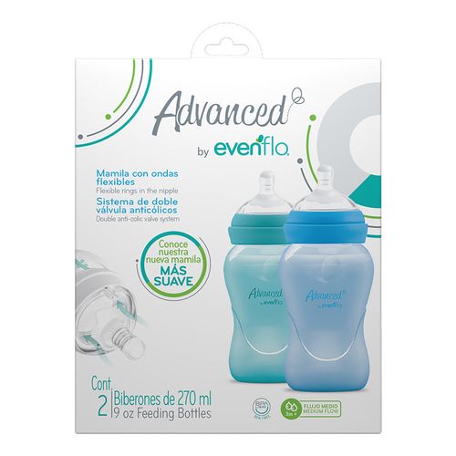 Biberón Advanced by Evenflo Bold Cuello Ancho Niño Flujo Medio 9oz / 270ml 2 pack