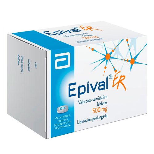 Tabletas Epival ER 500mg Liberación Prolongada Caja con 60 Tabletas