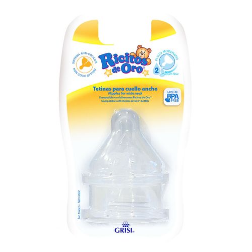 Tetinas Ricitos de Oro Cuello Ancho Flujo Medio 2 Piezas