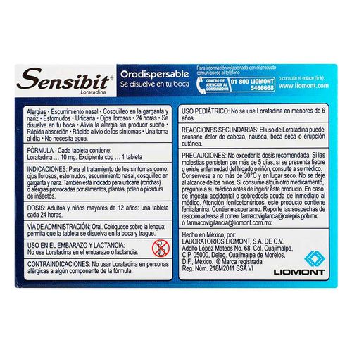 Tabletas Sensibit Orodispersables 10mg con 10 Tabletas