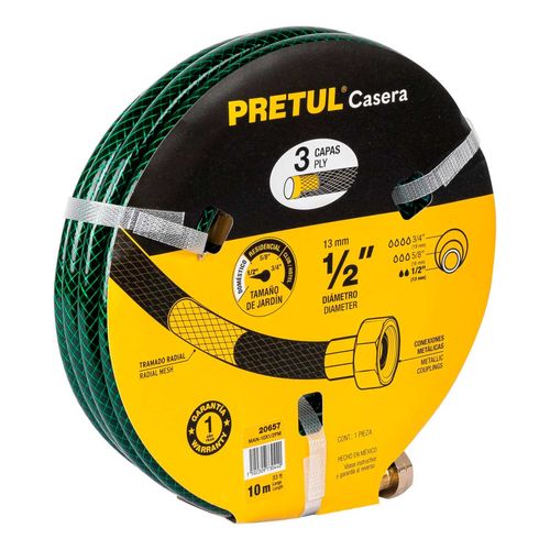 Manguera 1/2" Pretul reforzada 3 Capas Conexiones Metal 10m