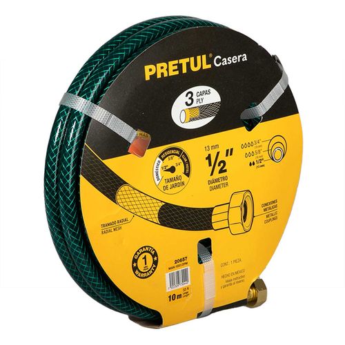 Manguera 1/2" Pretul reforzada 3 Capas Conexiones Metal 10m