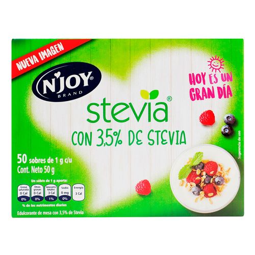 Sustituto de Azúcar N'Joy Stevia con 50 Piezas de 1g