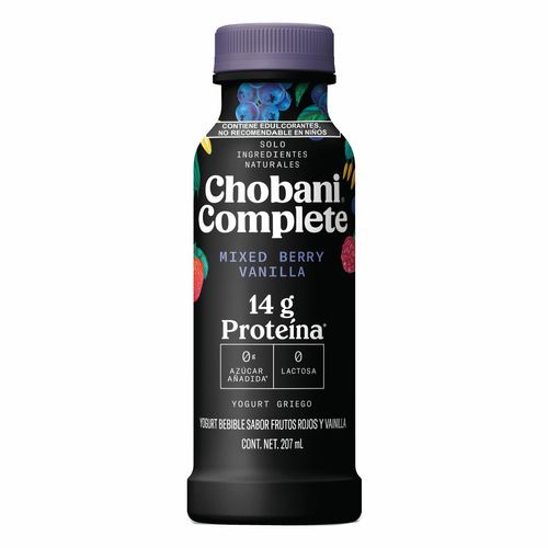Yogurt Griego Bebible Chobani Complete sabor Mixed Berry Vainilla 207ml