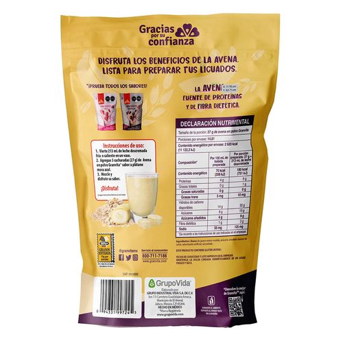 Alimento en Polvo de Avena Granvita Platano y Moras 400g