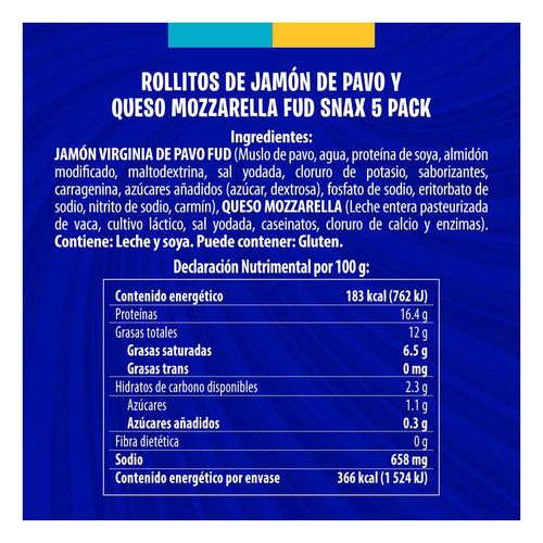Rollito de Jamón de Pavo y Queso Mozzarella 5 Pack 200g