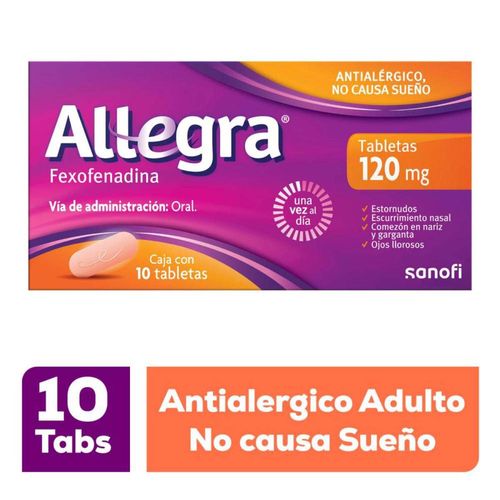 Allegra Antihistamínico para Alergias Leves a Moderadas 10 tabletas 120 mg