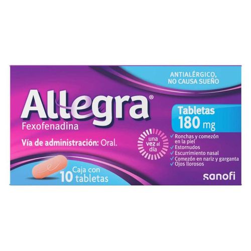 Allegra Antihistamínico para Alergias Severas y Urticaria 10 tabletas x 180 mg