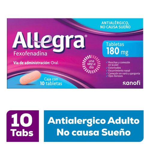 Allegra Antihistamínico para Alergias Severas y Urticaria 10 tabletas x 180 mg