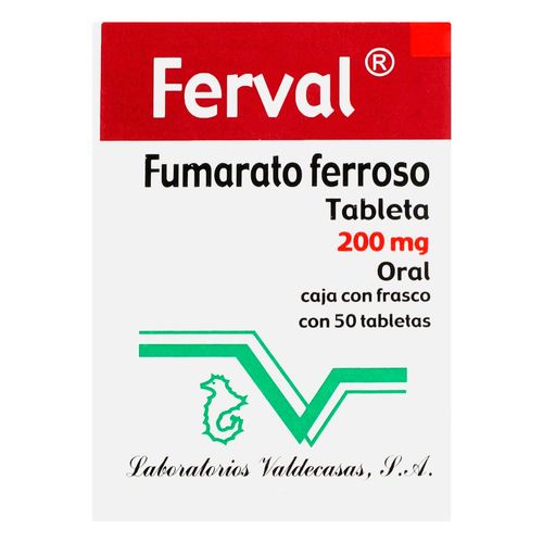 Tabletas Ferval 200 mg Frasco con 50 Tabletas