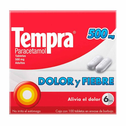 Tabletas Tempra 500mg Paracetamol Adultos 100 Tabletas